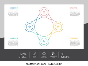 circle step infographic vector design with 4 steps & colorful style for presentation purpose.Line step infographic can be used for business and marketing