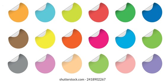 Circle sticker with curled corner set. Vector illustration. Isolated elements.
