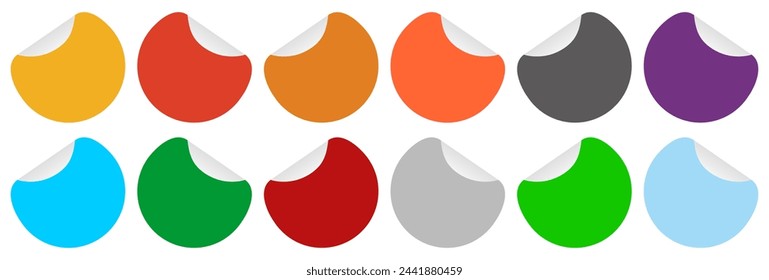 Circle sticker with curled corner set. Vector illustration.