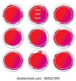 Circle sticker set - distress design elements with grunge painted watercolor round backgrounds inside each shapes. As frames, price label, sale sign.Clip art collection. Eps 10. Isolated on white.