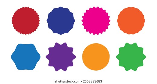 Circle sticker set. Wavy edge promo black badges. Star burst shape tags for price. Discount sticker icon. Blank sale stickers. Simple silhouette. Flat vintage labels.