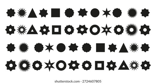 Circle sticker set. Wavy edge promo black badges. Star burst shape tags for price. vector modern