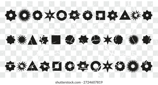 Circle sticker set. Wavy edge promo black badges. Star burst shape tags for price. vector modern