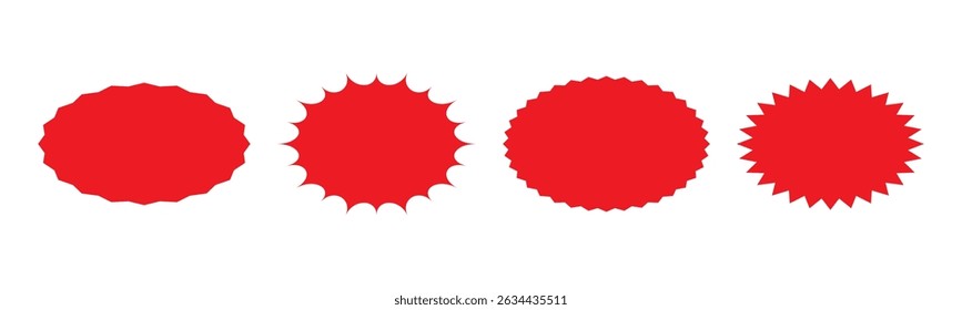 Circle sticker simple set. Black badges wavy edge promo. Star burst shapes tags for price. Blank sale stickers. Abstract silhouette. Flat vintage labels. Graphic illustration.