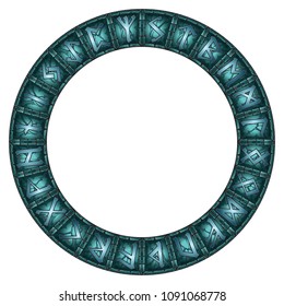 Circle of stone shining Scandinavian runes, isolated on white, vector illustration