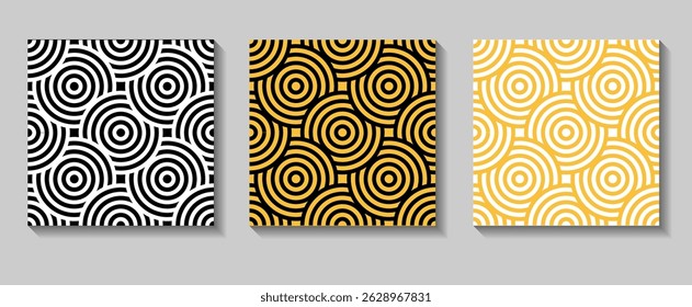 Circle stripe seamles pattern. Black, white, and gold luxury color geometric line vector.