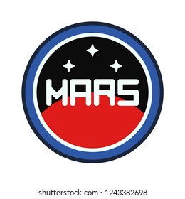 Circle stripe silhouette vector logo aerospace mars program satellite space station. Galaxy investigation emblem. Cartoon style astronaut insignia equipment. Planet Mars. Spaceship technology. Textile