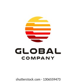 Circle Stripes represent Sun or Earth for Global logo design