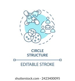 Circle structure soft blue concept icon. Self-organizing circles with clear purpose. Cooperation. Round shape line illustration. Abstract idea. Graphic design. Easy to use in promotional material