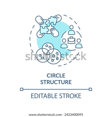 Circle structure soft blue concept icon. Self-organizing circles with clear purpose. Cooperation. Round shape line illustration. Abstract idea. Graphic design. Easy to use in promotional material