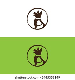 Circle stylish cat and dog animal logo design 