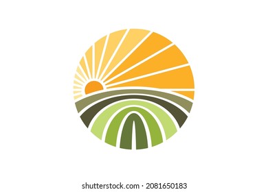 
Circle of Sun Farm Field, Summer Agriculture Harvest logo design
