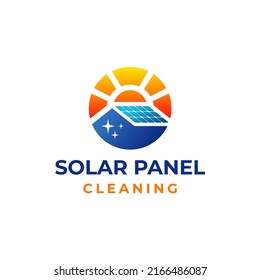 circle sun and house with solar panel logo