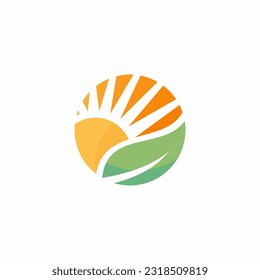 circle sun leaf logo design