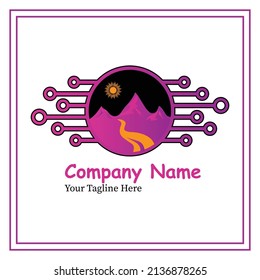 circle with a sun and mountain logo symbol design Vector inspiration.eps
