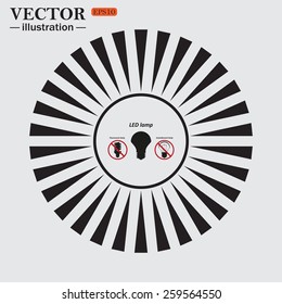 Circle. The sun. Rays. Black icons on white. fluorescent lamp, LED lamp, incandescent bulb ,vector illustration, EPS 10