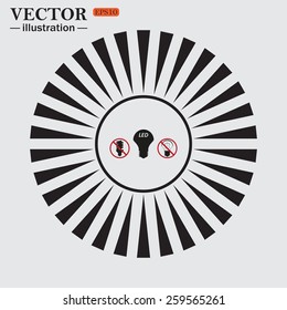 Circle. The sun. Rays. Black icons on white. fluorescent lamp, LED lamp, incandescent bulb ,vector illustration, EPS 10