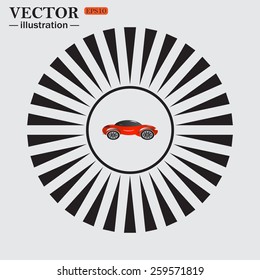 Circle. The sun. Rays. Black icons on white. red car , vector illustration, EPS 10