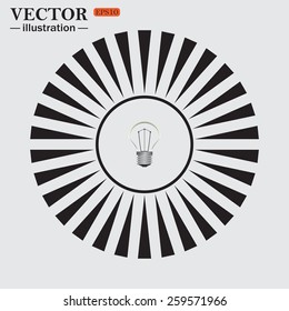 Circle. The sun. Rays. Black icons on white. lamp, incandescent bulb, vector illustration, EPS 10