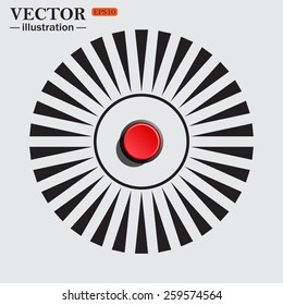 Circle. The sun. Rays. Black icons on white. Red button start, stop. Vector illustration, EPS 10
