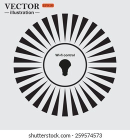 Circle. The sun. Rays. Black icons on white. LED lamp controlled via wi-fi network, vector illustration, EPS 10