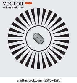 Circle. The sun. Rays. Black icons on white. realistic wireless mouse, vector illustration, EPS 10