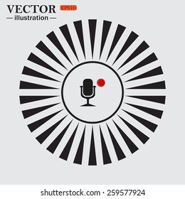 Circle. The sun. Rays. Black icons on white. Microphone. Voice recording, vector illustration, EPS 10