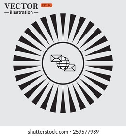 Circle. The sun. Rays. Black icons on white. Internet e-mail, envelope letter, Globe,  vector illustration, EPS 10