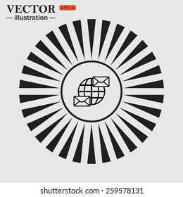Circle. The sun. Rays. Black icons on white. Internet e-mail, envelope letter, Globe,  vector illustration, EPS 10