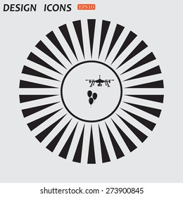 Circle. The sun. Rays. Black icons on white.   Aerial photography. Festive balloons. Quadrocopter. icon. vector design