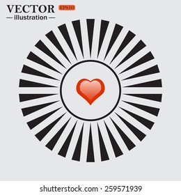 Circle. The sun. Rays.  icons on white. red heart, vector illustration, EPS 10