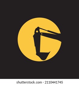 circle sunset with excavator logo design, vector graphic symbol icon sign illustration