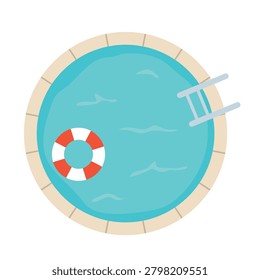 circle swimming pool with rubber ring and ladder, top view summer recreation and poolside leisure concept -vector illustration
