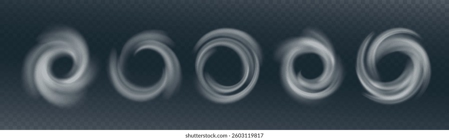 Circle Swirl Air Wind Effect. Light Vector Flow Vortex on a Dark Background. An Abstract Round and Fresh Wind of Fan