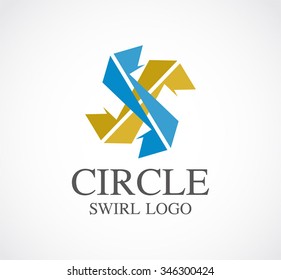 Circle swirl of ribbon abstract vector and logo design or template windmill business icon of company identity symbol concept