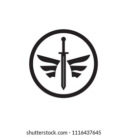 Circle with sword and wing logo