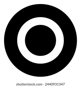 A circle symbol in the center. Isolated white symbol in black circle. Vector illustration on white background
