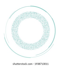 The circle symbol filled with teal dots. Pointillism style. Vector illustration on white background