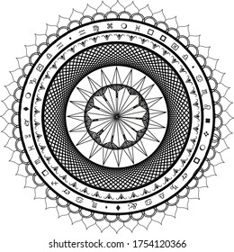 Circle symmetric vector mandala line illustration 