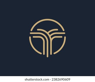 Circle T Letter Line Logo Design Template