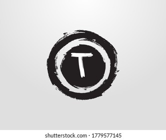 Logotipo De Letra Círculo T Con Elemento Splatter De Grunge Círculo. Plantilla de diseño de logotipo retro.