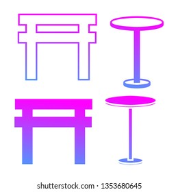 Circle table icon of 3 types: color, black and white, outline. Isolated vector sign symbol