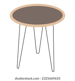 Circle table icon of 3 types: color, black and white,outline.Isolated vector sign symbol.Realistic empty round table with metal stand isolated on white background.Vector stock illustration.Round table