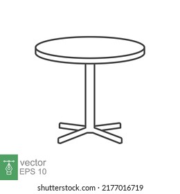 Icono de tabla circular. Estilo de contorno simple. Ronda, pictograma, mobiliario, oficina, cartel, conferencia, reunión, web, símbolo, concepto de interior. Ilustración de diseño de vectores aislada en fondo blanco. EPS 10
