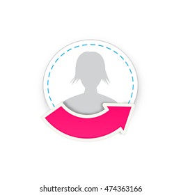 the circle tag with arrow and head silhouette