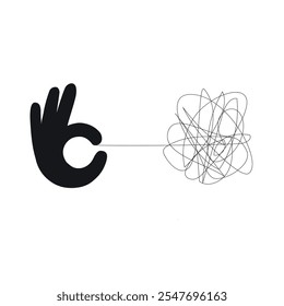 Circle Tangled line, complex knot rests in straight line isolated vector illustration
