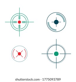 Icono de objetivo de círculo aislado en fondo blanco - marca de foco de rifle del francotirador con signo cruzado. Ilustración vectorial plana de punteros con armas militares.
