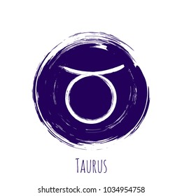 Circle Taurus zodiac sign, hand painted round horoscope symbol vector. Astrological icon isolated. Taurus astrology zodiac symbol clip art on white background.