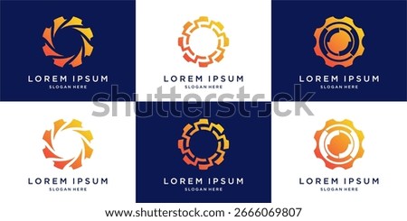 Circle tech gear logo design set