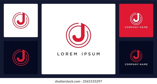 circle tech with letters J logo design and icon